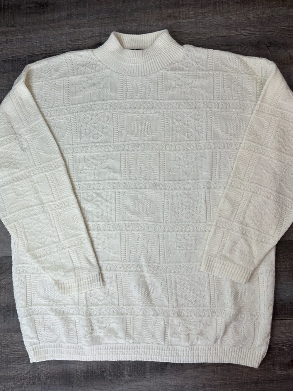 Women's Cream Textured Crewneck Sweater - Spunky, Once Size